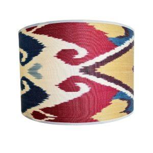 Abat-jour cylindrique en Ikat bleu bordeaux jaune