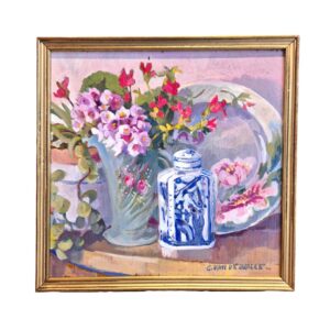 Bouquet rose, vase chinois huile sur panneau Claude Van de Walle