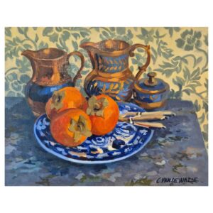 Kakis, vase en Jersey huile sur panneau Claude Van de Walle