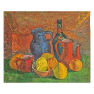 Nature morte au pichet bleu et carafe rouge Jean Gaudin